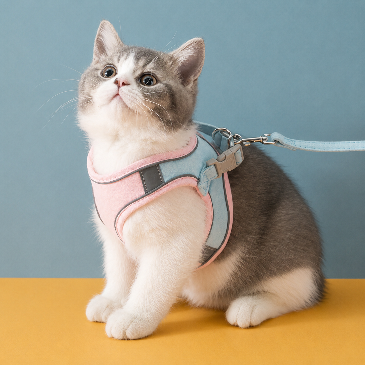 Size M Small Pet Harness and Leash Set in Blue