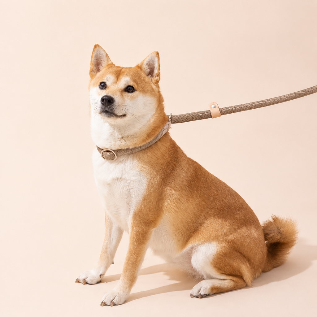 Beige 59-Inch Dog Leash with Adjustable Slip Loop