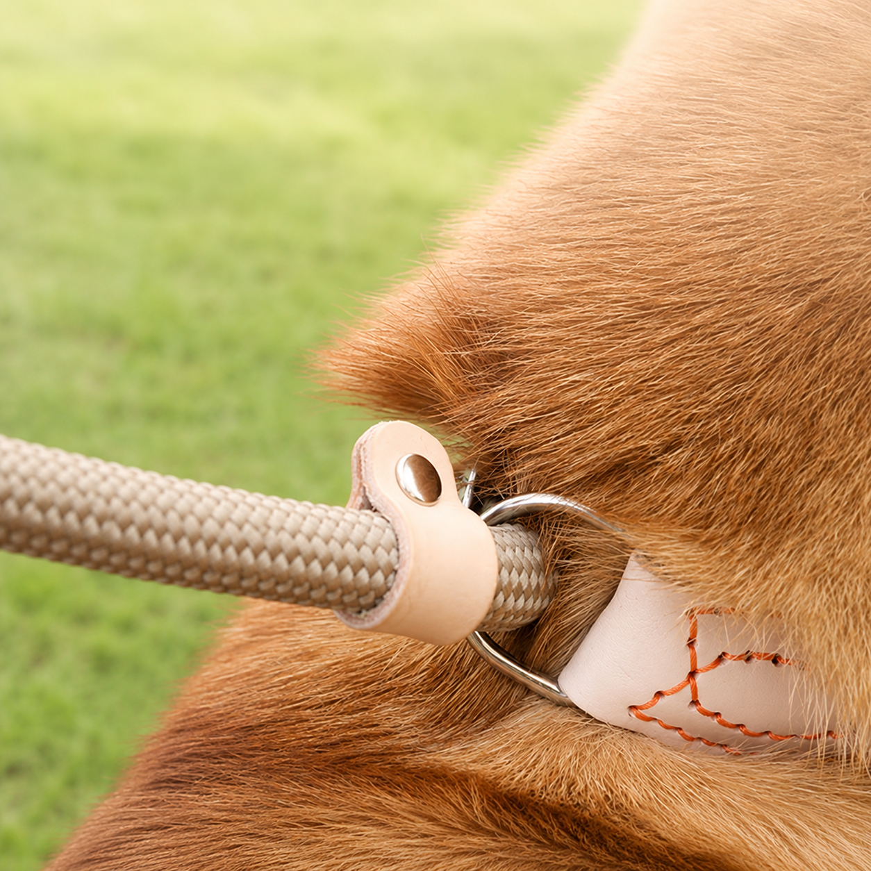 Beige 59-Inch Dog Leash with Adjustable Slip Loop