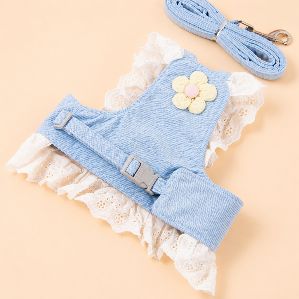 Light Blue Small Pet Harness and Leash Set