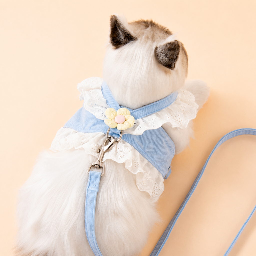 Light Blue Small Pet Harness and Leash Set